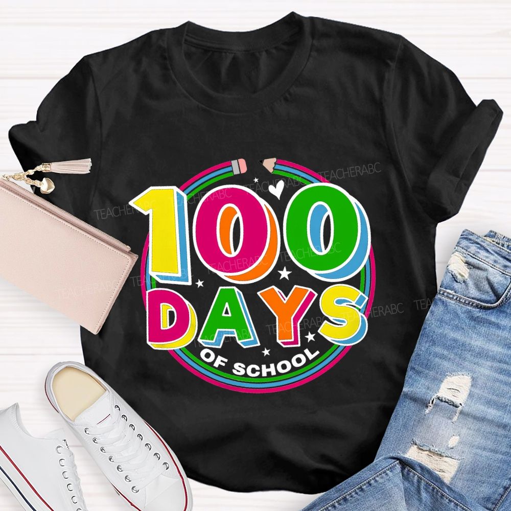 100 Days Of School Colorful Letter Pencil Teacher T-shirt