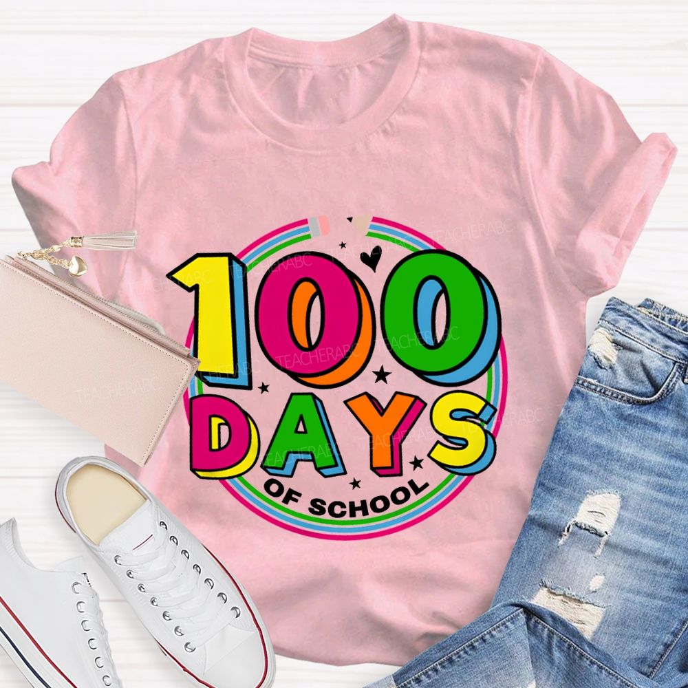 100 Days Of School Colorful Letter Pencil Teacher T-shirt