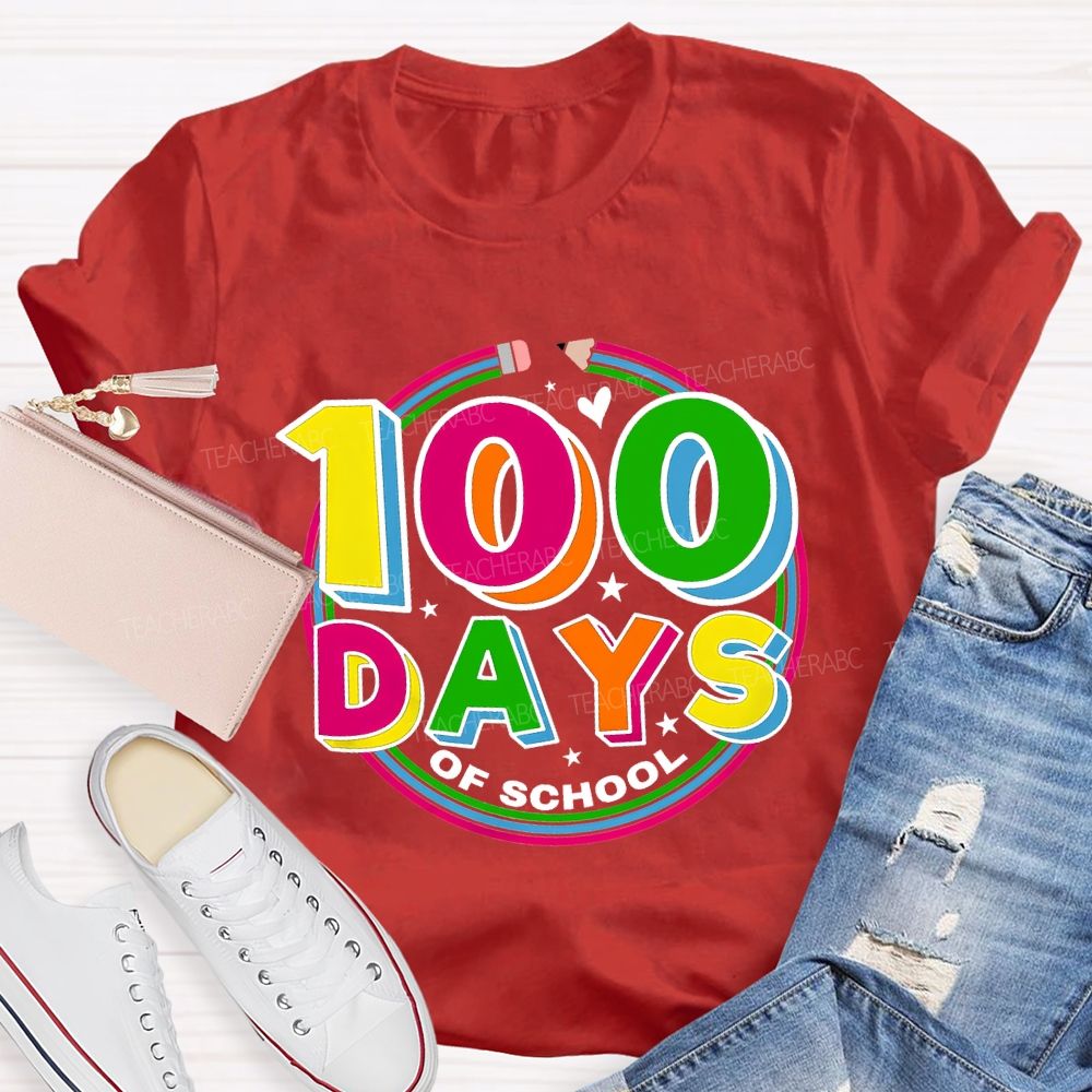 100 Days Of School Colorful Letter Pencil Teacher T-shirt