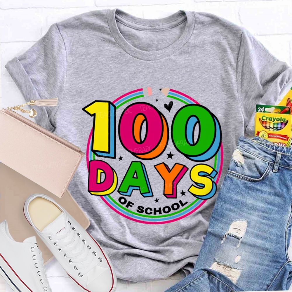 100 Days Of School Colorful Letter Pencil Teacher T-shirt
