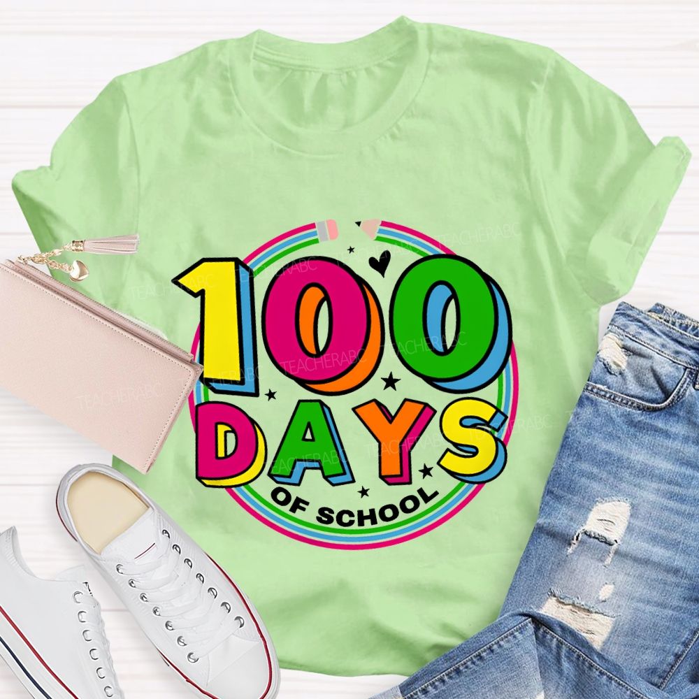 100 Days Of School Colorful Letter Pencil Teacher T-shirt