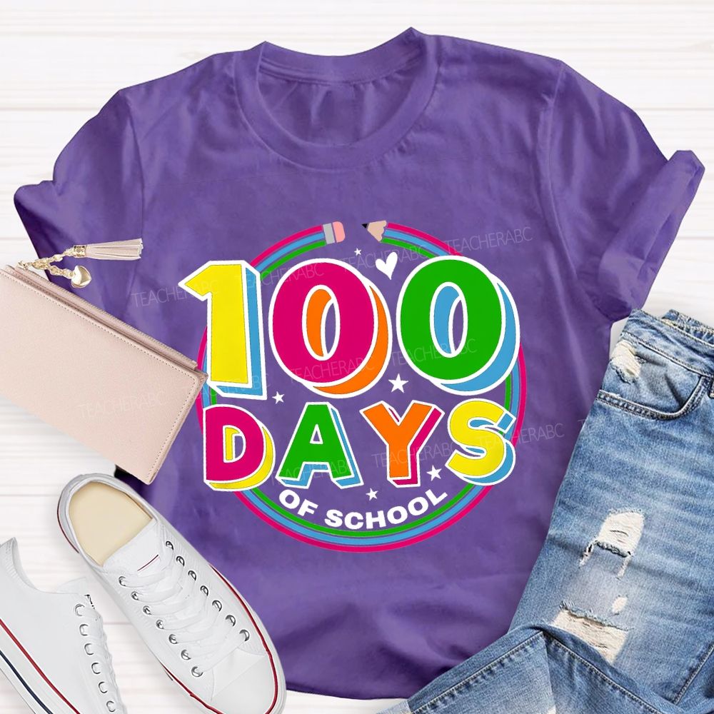 100 Days Of School Colorful Letter Pencil Teacher T-shirt