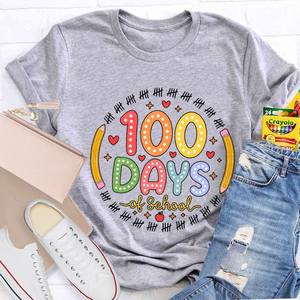 100 Days Of School Pencil Circle Teacher T-Shirt