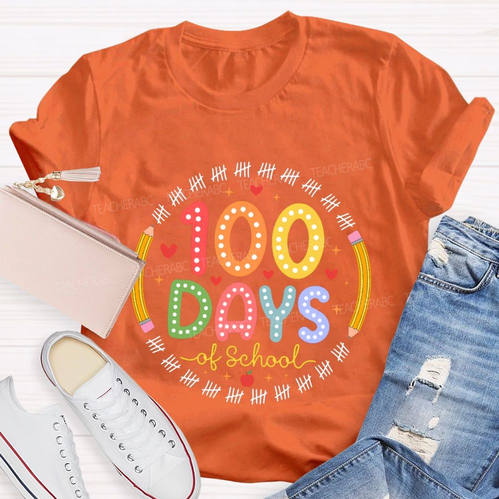 100 Days Of School Pencil Circle Teacher T-Shirt