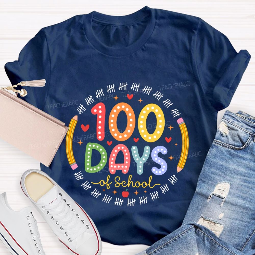 100 Days Of School Pencil Circle Teacher T-Shirt
