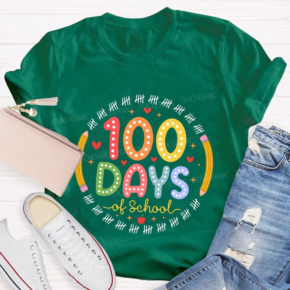 100 Days Of School Pencil Circle Teacher T-Shirt