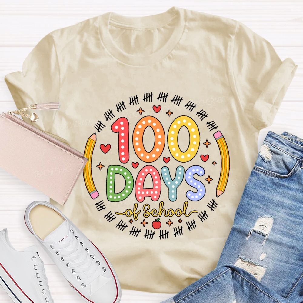 100 Days Of School Pencil Circle Teacher T-Shirt