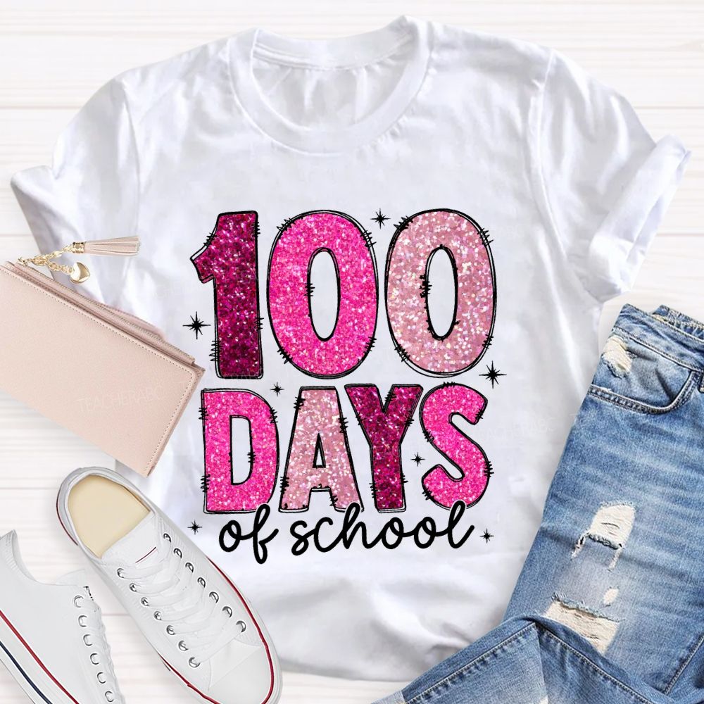 Glitter 100 Days Teacher T-shirt