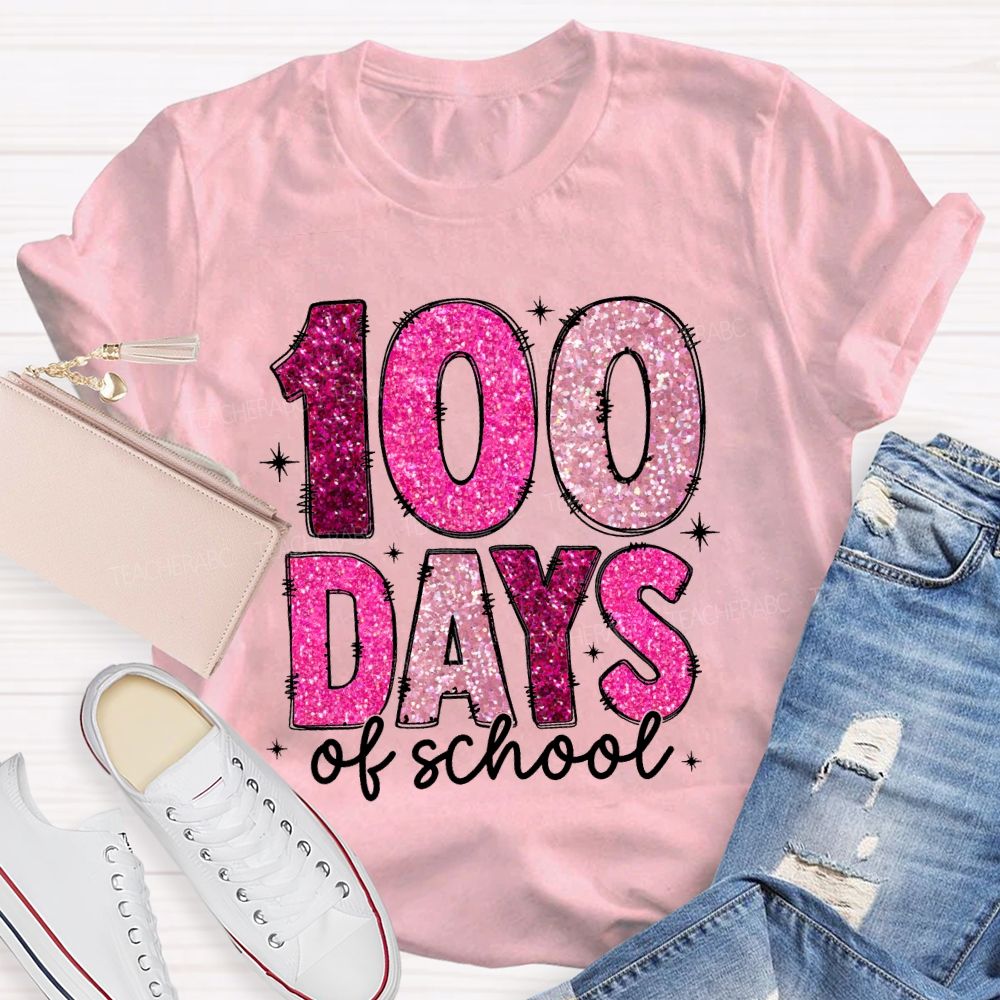 Glitter 100 Days Teacher T-shirt