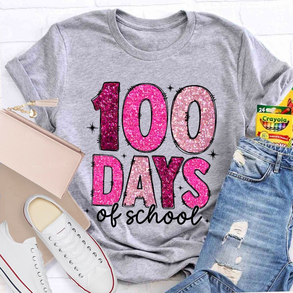 Glitter 100 Days Teacher T-shirt
