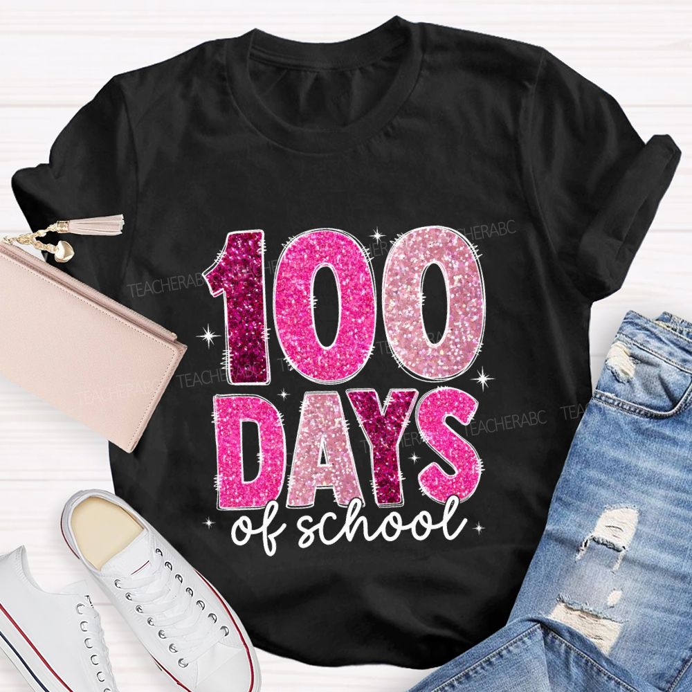 Glitter 100 Days Teacher T-shirt