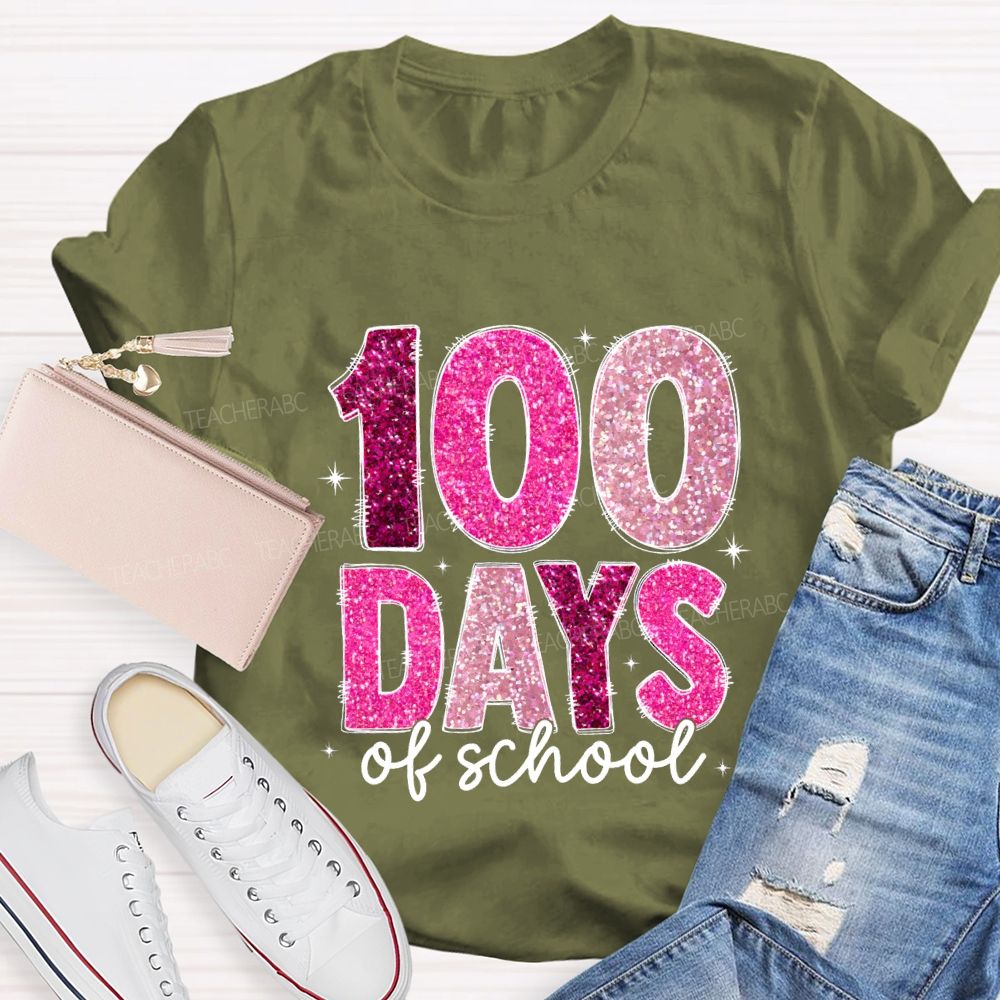 Glitter 100 Days Teacher T-shirt