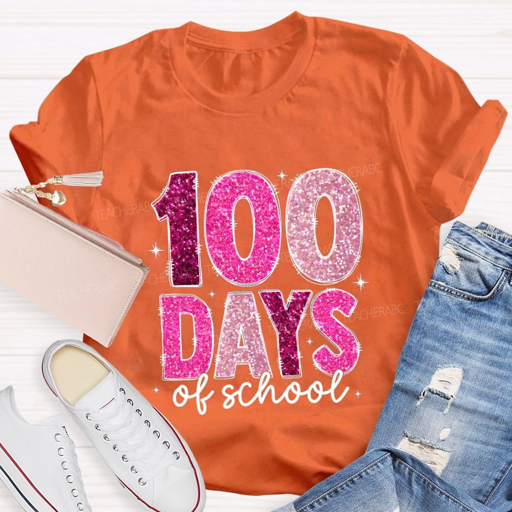 Glitter 100 Days Teacher T-shirt