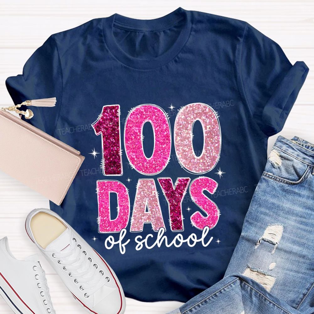 Glitter 100 Days Teacher T-shirt