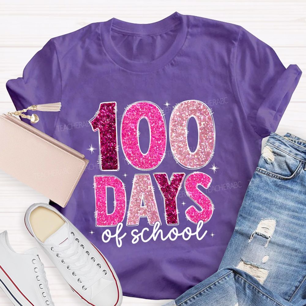 Glitter 100 Days Teacher T-shirt