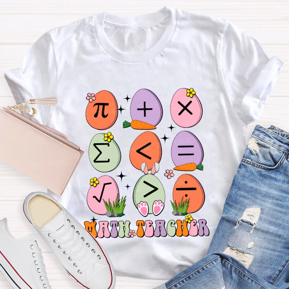 Math Teacher Colorful Oval Print Teacher T-shirt