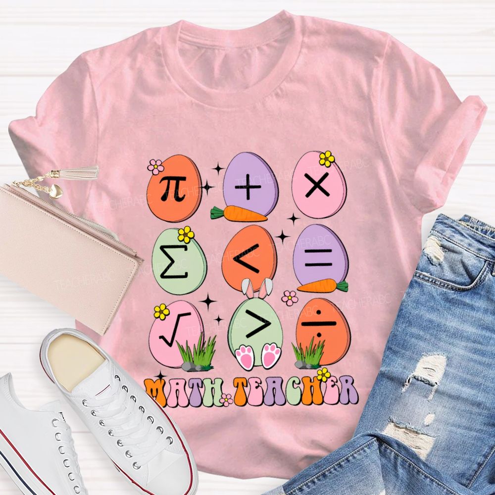 Math Teacher Colorful Oval Print Teacher T-shirt