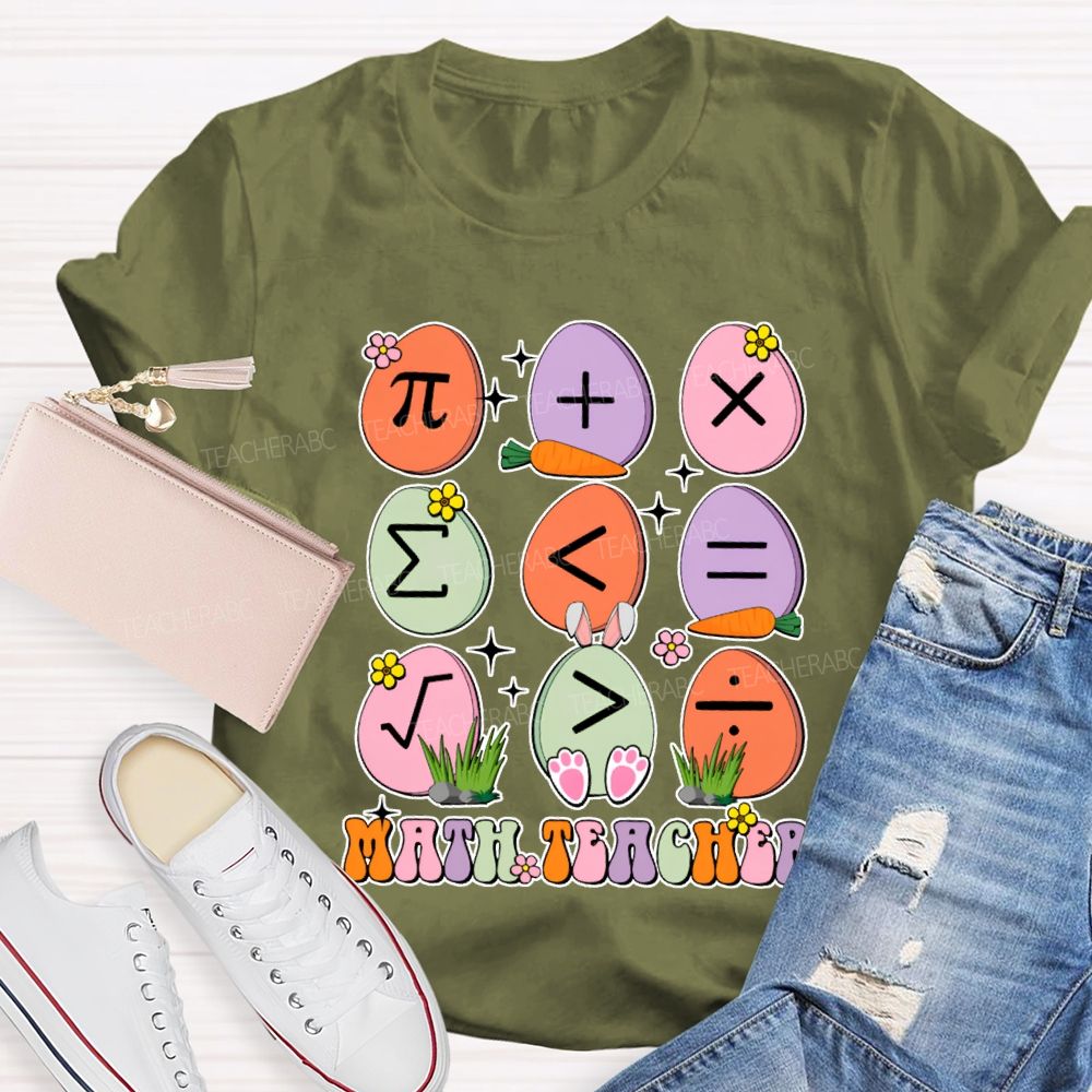 Math Teacher Colorful Oval Print Teacher T-shirt