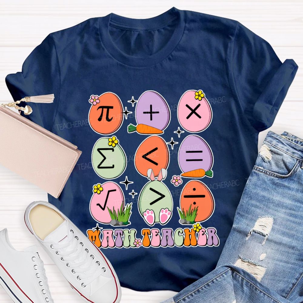 Math Teacher Colorful Oval Print Teacher T-shirt