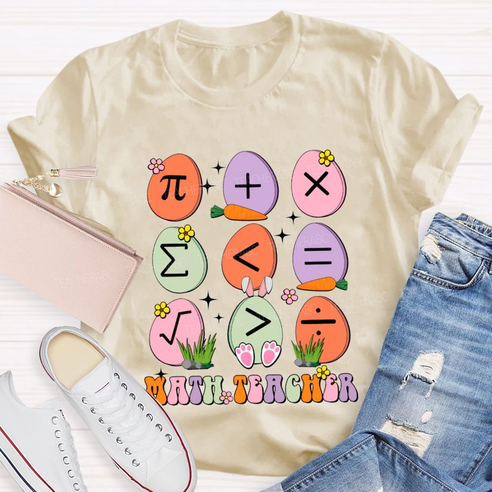 Math Teacher Colorful Oval Print Teacher T-shirt