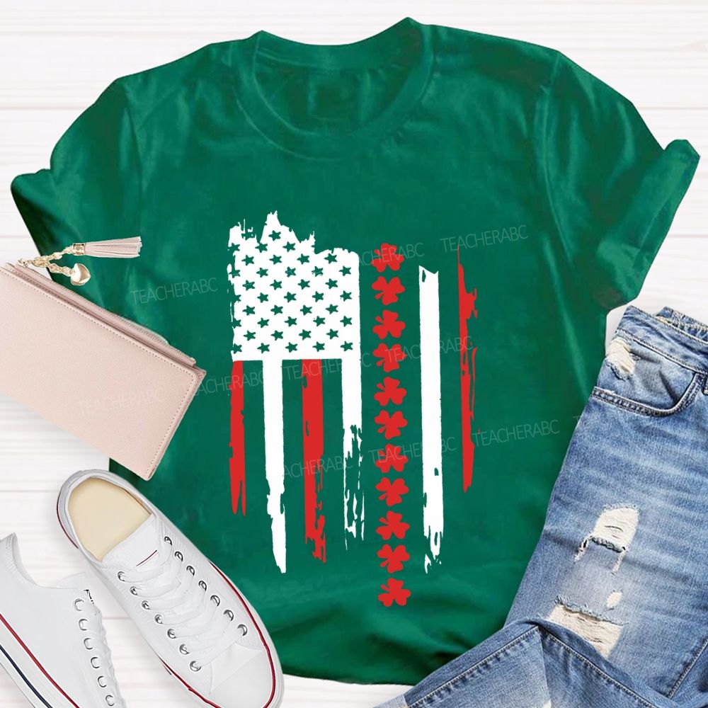 American Clover Flag St. Patrick'S Day Teacher T-shirt