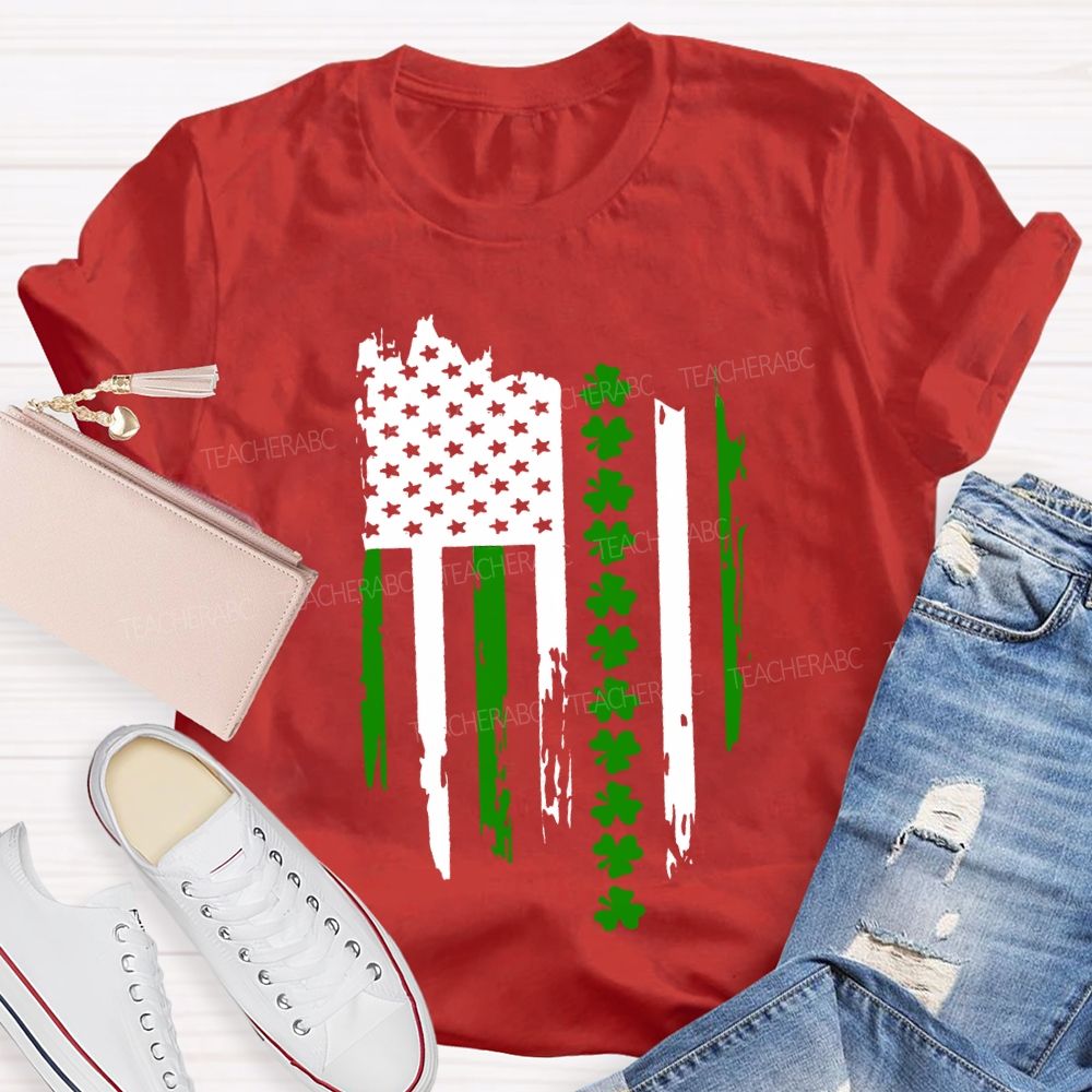 American Clover Flag St. Patrick'S Day Teacher T-shirt