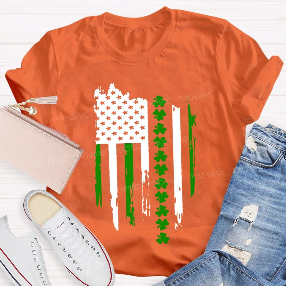 American Clover Flag St. Patrick'S Day Teacher T-shirt