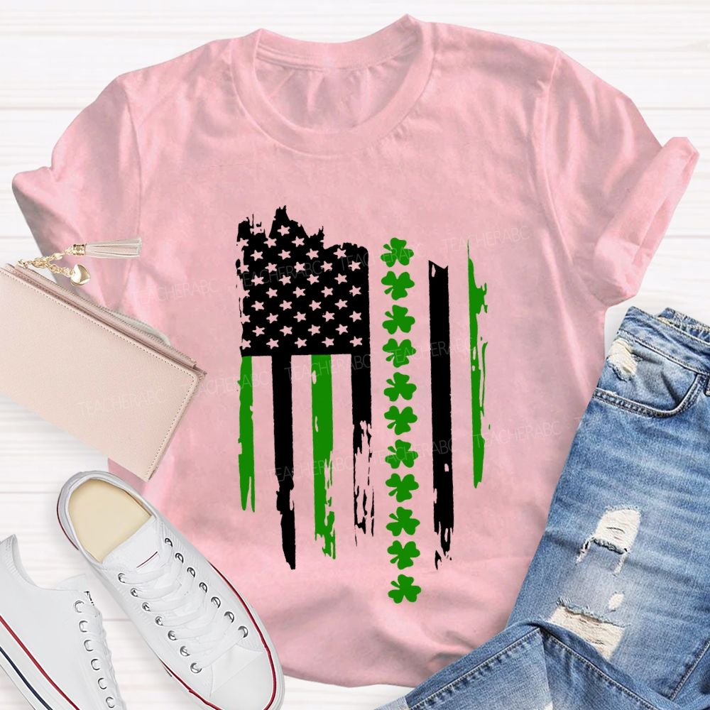American Clover Flag St. Patrick'S Day Teacher T-shirt