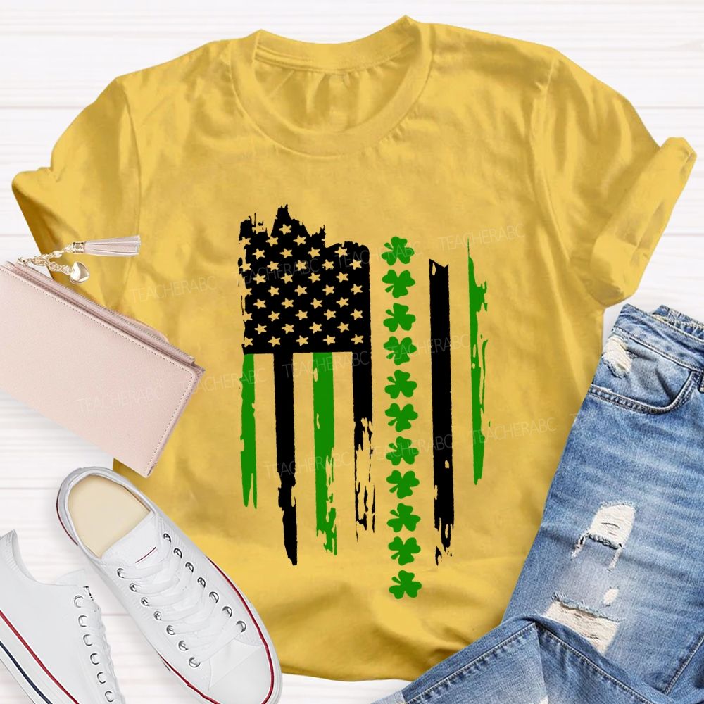 American Clover Flag St. Patrick'S Day Teacher T-shirt