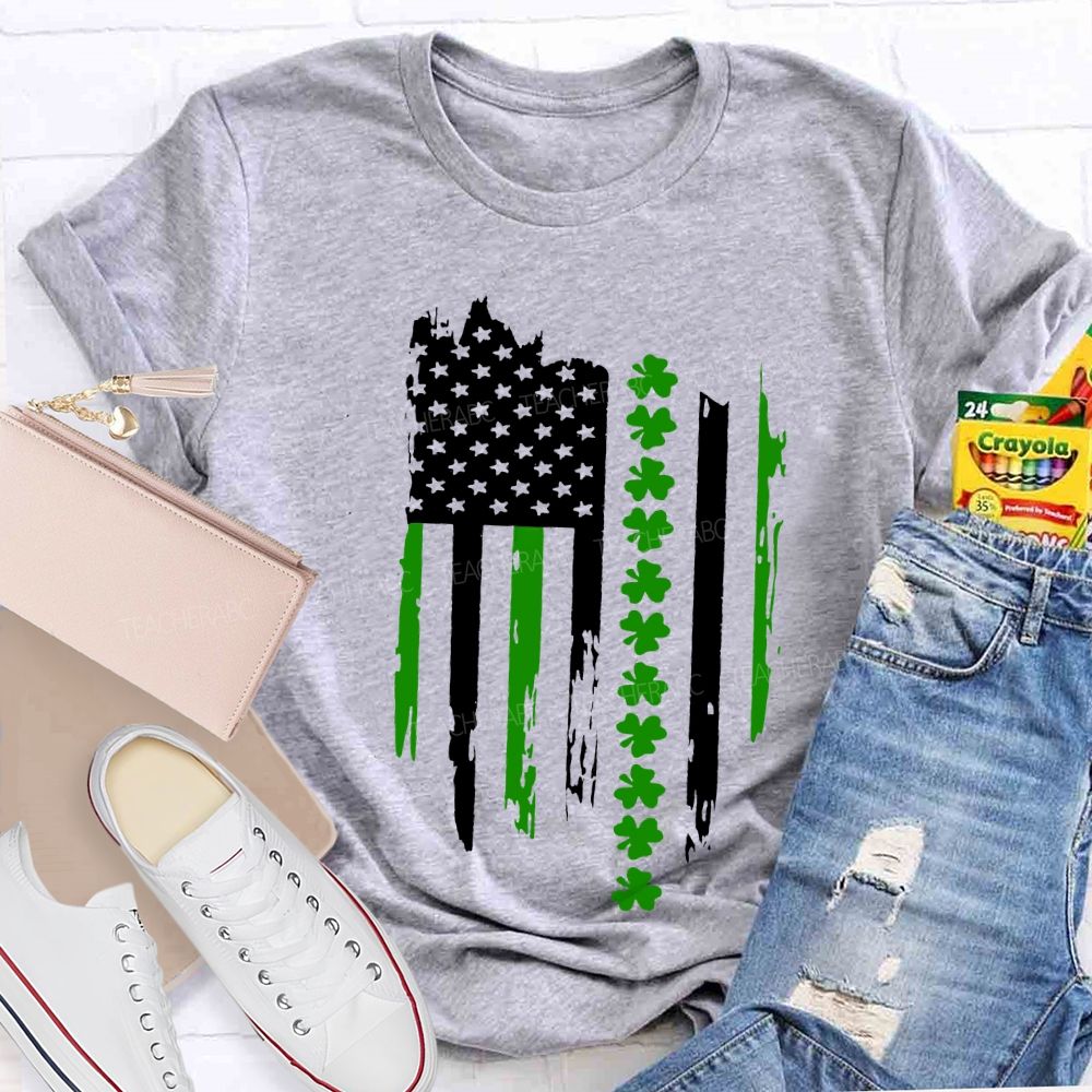 American Clover Flag St. Patrick'S Day Teacher T-shirt