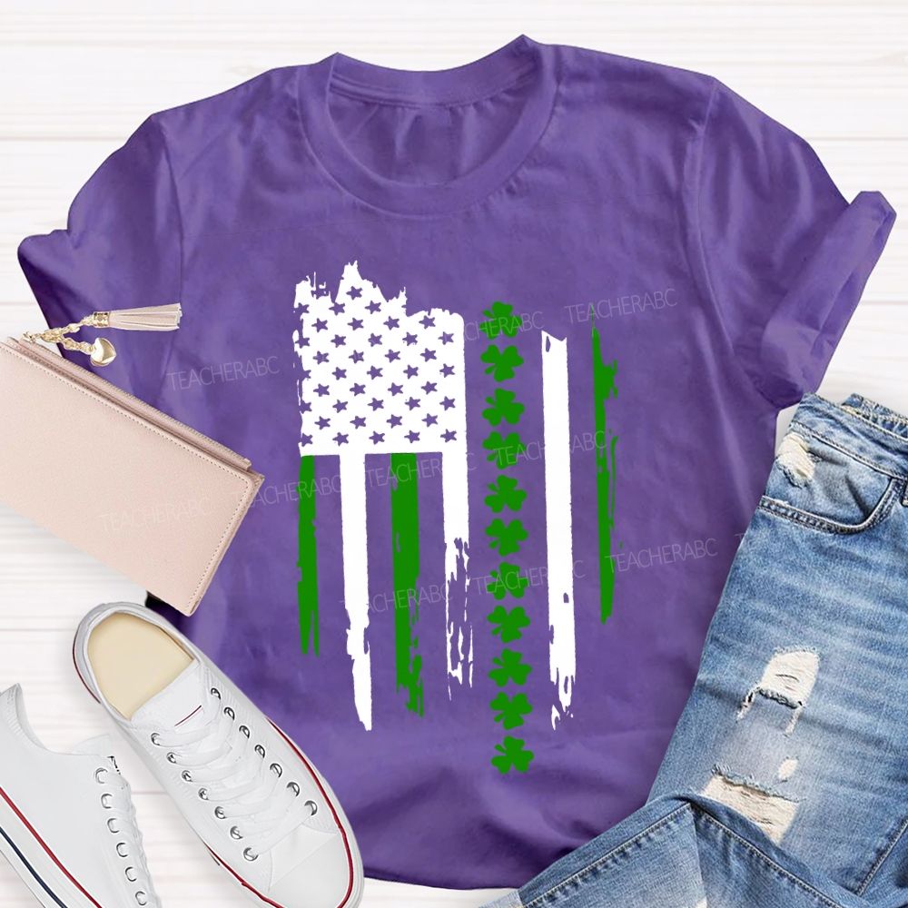 American Clover Flag St. Patrick'S Day Teacher T-shirt