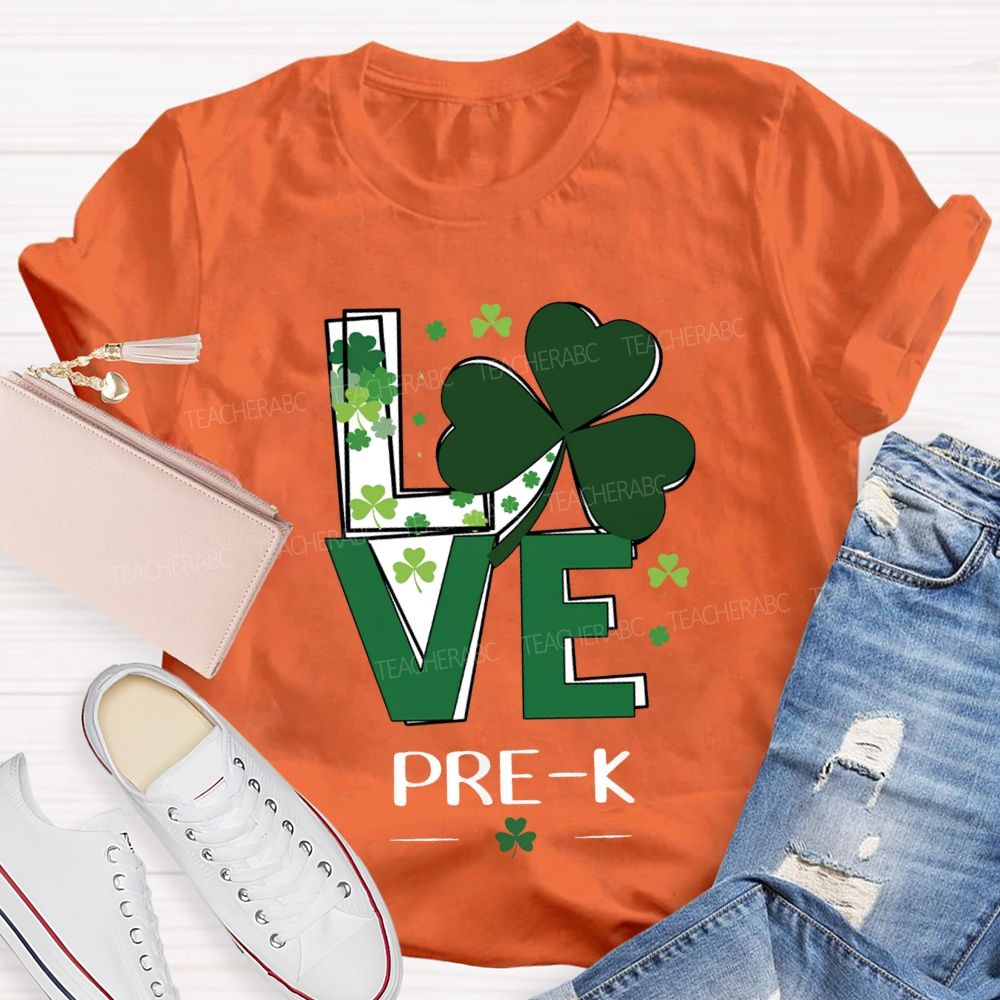 Personalized Grade Love Lucky Clover St. Patrick'S Day Teacher T-shirt