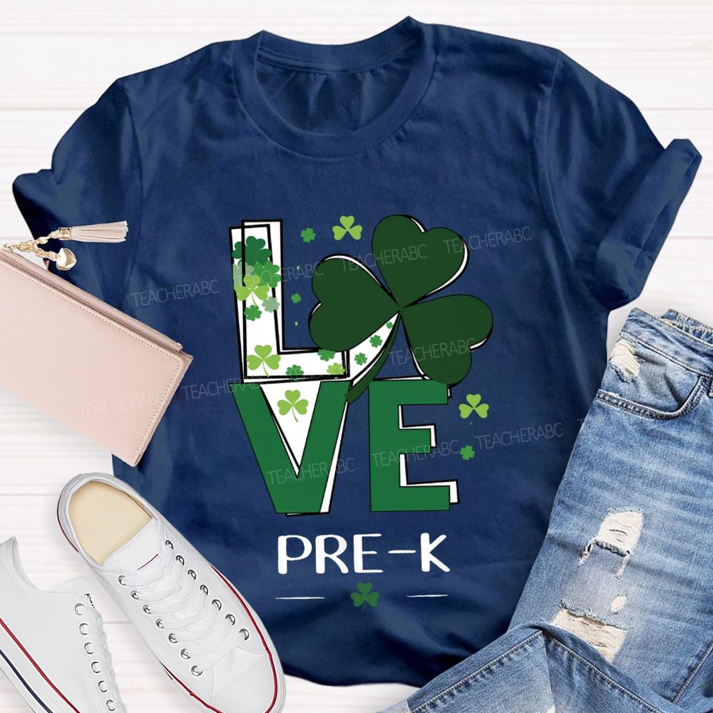 Personalized Grade Love Lucky Clover St. Patrick'S Day Teacher T-shirt