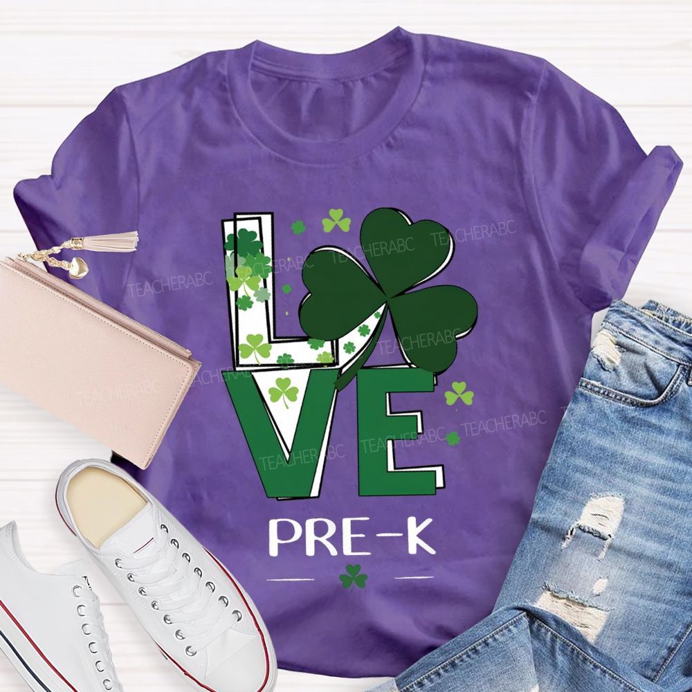 Personalized Grade Love Lucky Clover St. Patrick'S Day Teacher T-shirt