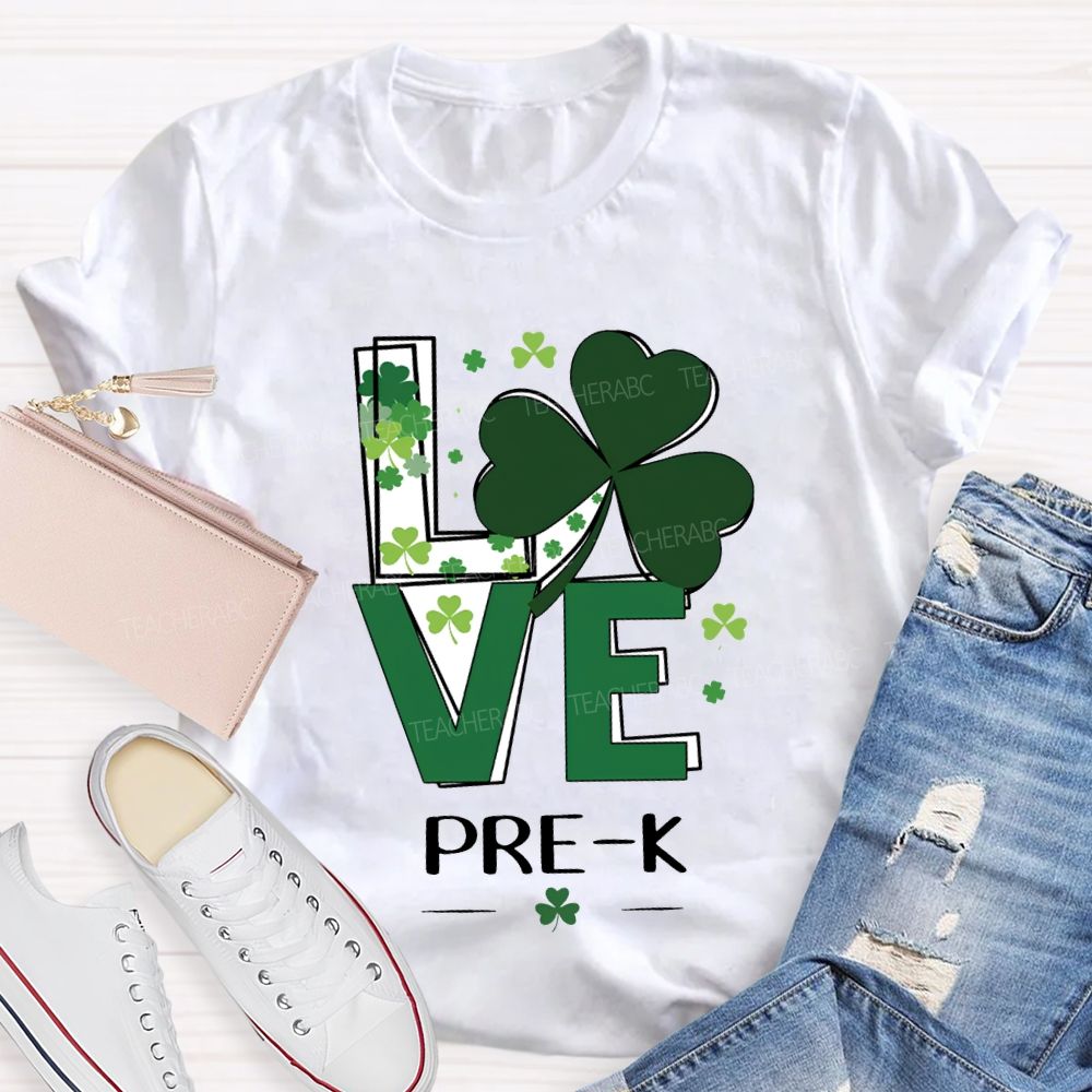 Personalized Grade Love Lucky Clover St. Patrick'S Day Teacher T-shirt