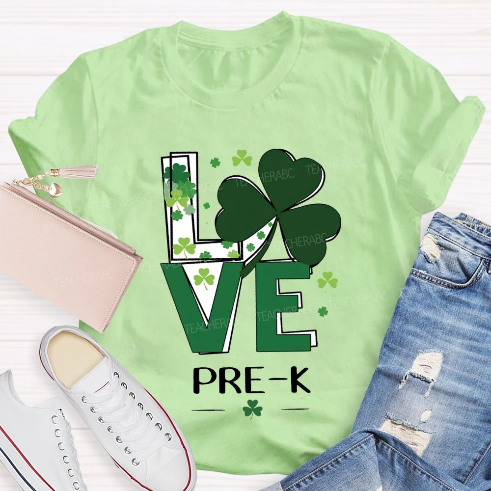 Personalized Grade Love Lucky Clover St. Patrick'S Day Teacher T-shirt