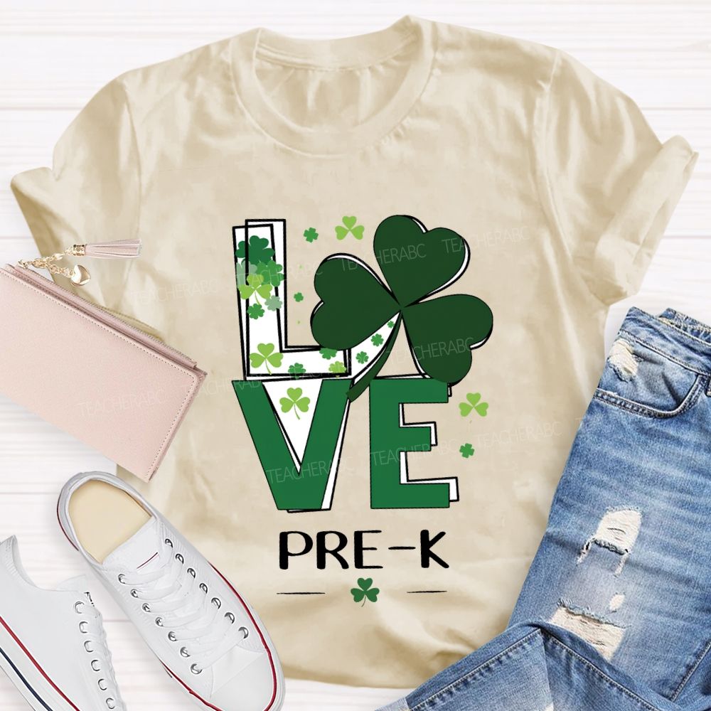 Personalized Grade Love Lucky Clover St. Patrick'S Day Teacher T-shirt