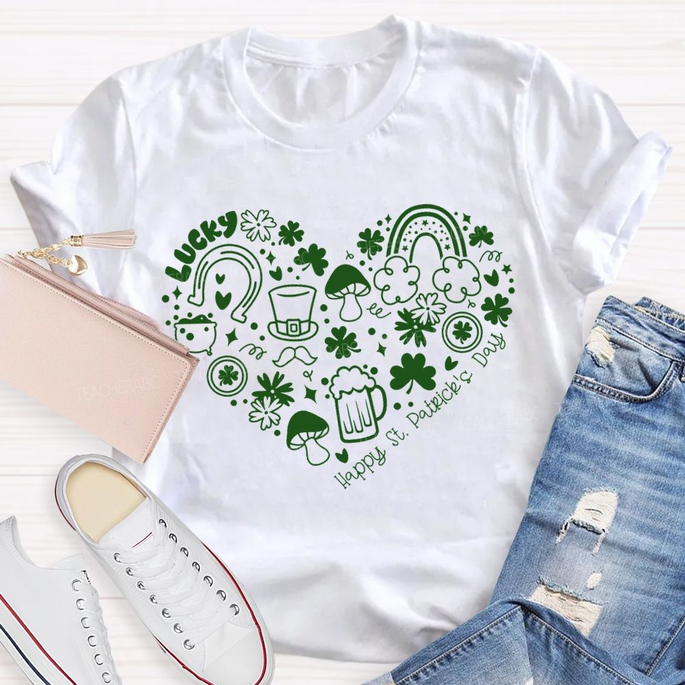Lucky Happy St Patricks Day Shamrock Teacher T-shirt