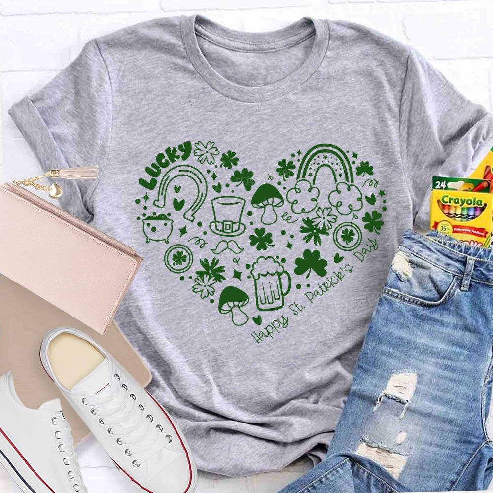Lucky Happy St Patricks Day Shamrock Teacher T-shirt