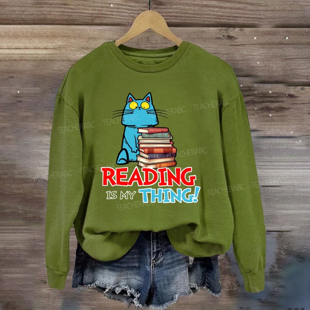 Reading Is My Thing Cat And Books Sweatshirt