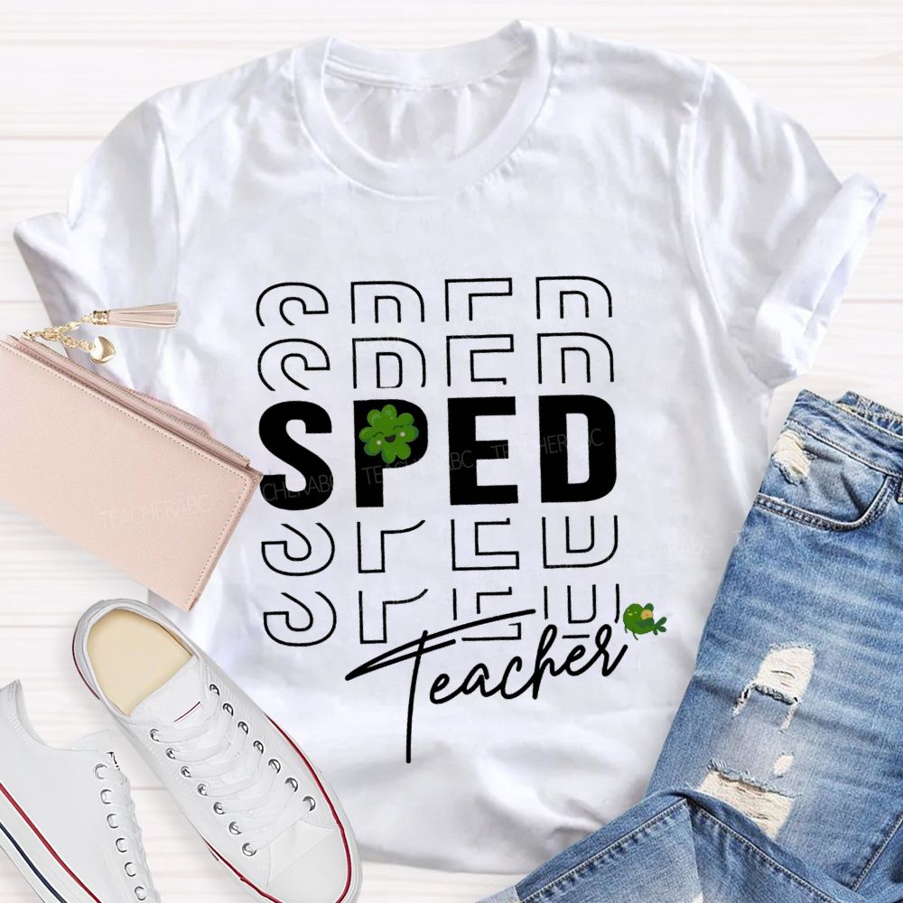 Special Education Lucky Four-Leaf Clover Teacher T-shirt