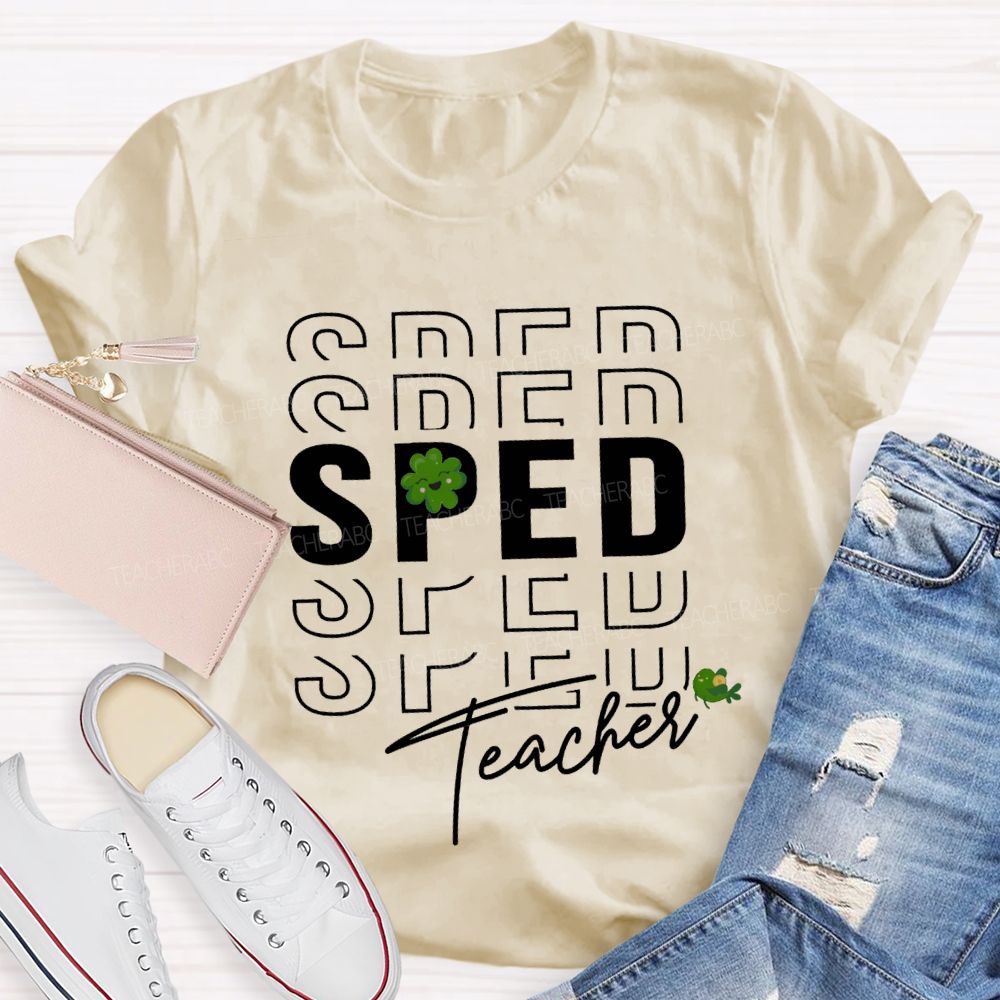 Special Education Lucky Four-Leaf Clover Teacher T-shirt