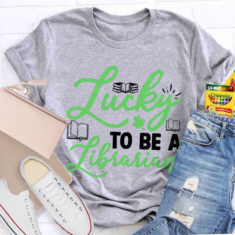 Lucky To Be A Librarian Clover And Books Teacher T-shirt