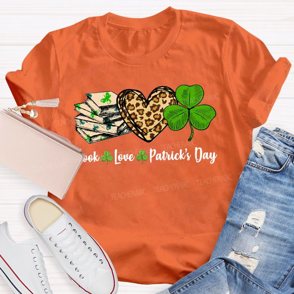 Book Love Patrick'S Day Leopard Print Hearts And Shamrocks T-shirt