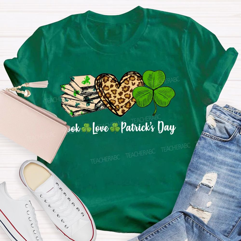 Book Love Patrick'S Day Leopard Print Hearts And Shamrocks T-shirt
