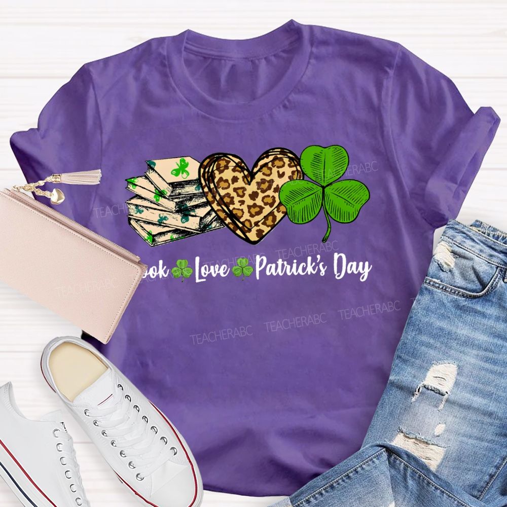 Book Love Patrick'S Day Leopard Print Hearts And Shamrocks T-shirt