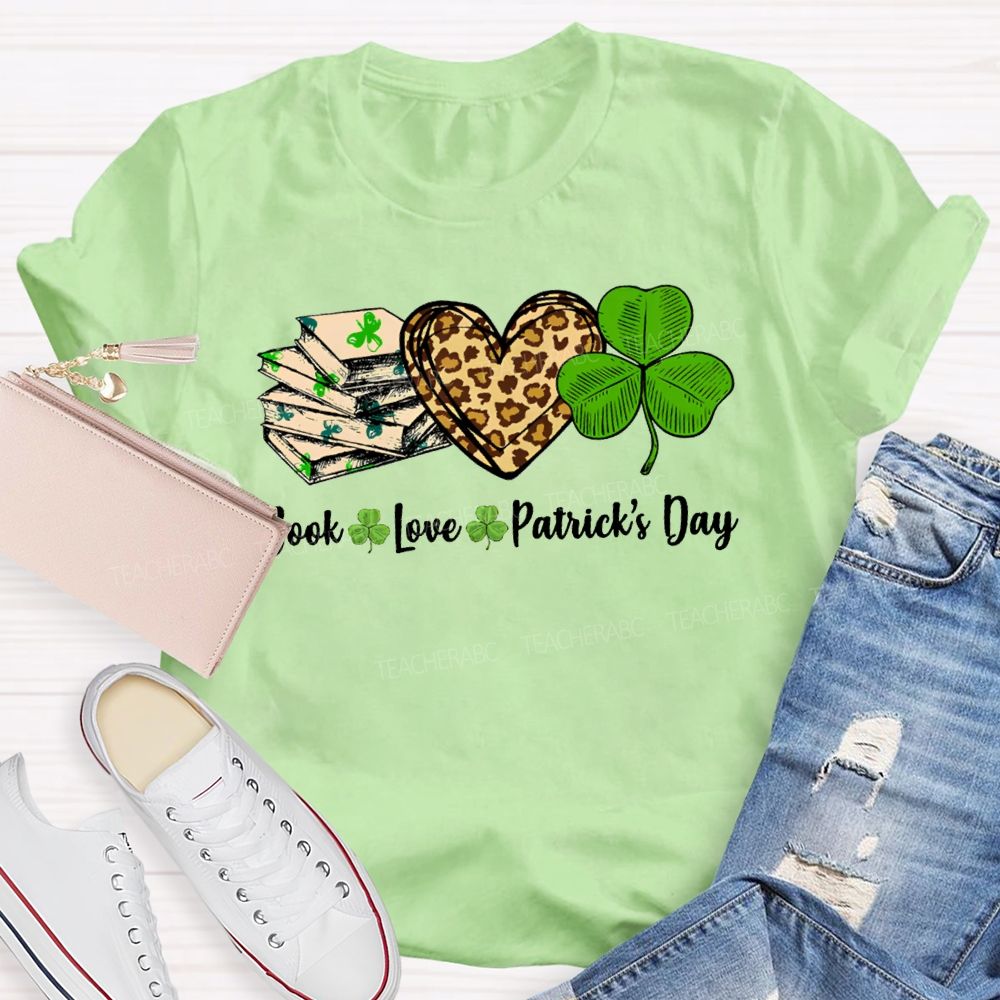 Book Love Patrick'S Day Leopard Print Hearts And Shamrocks T-shirt