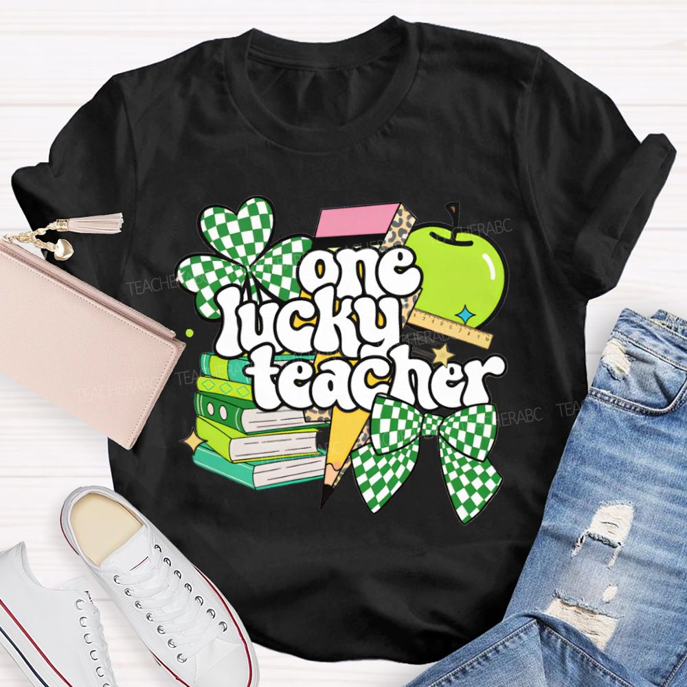 One Lucky Teacher Clover Apples And Books Teacher T-shirt
