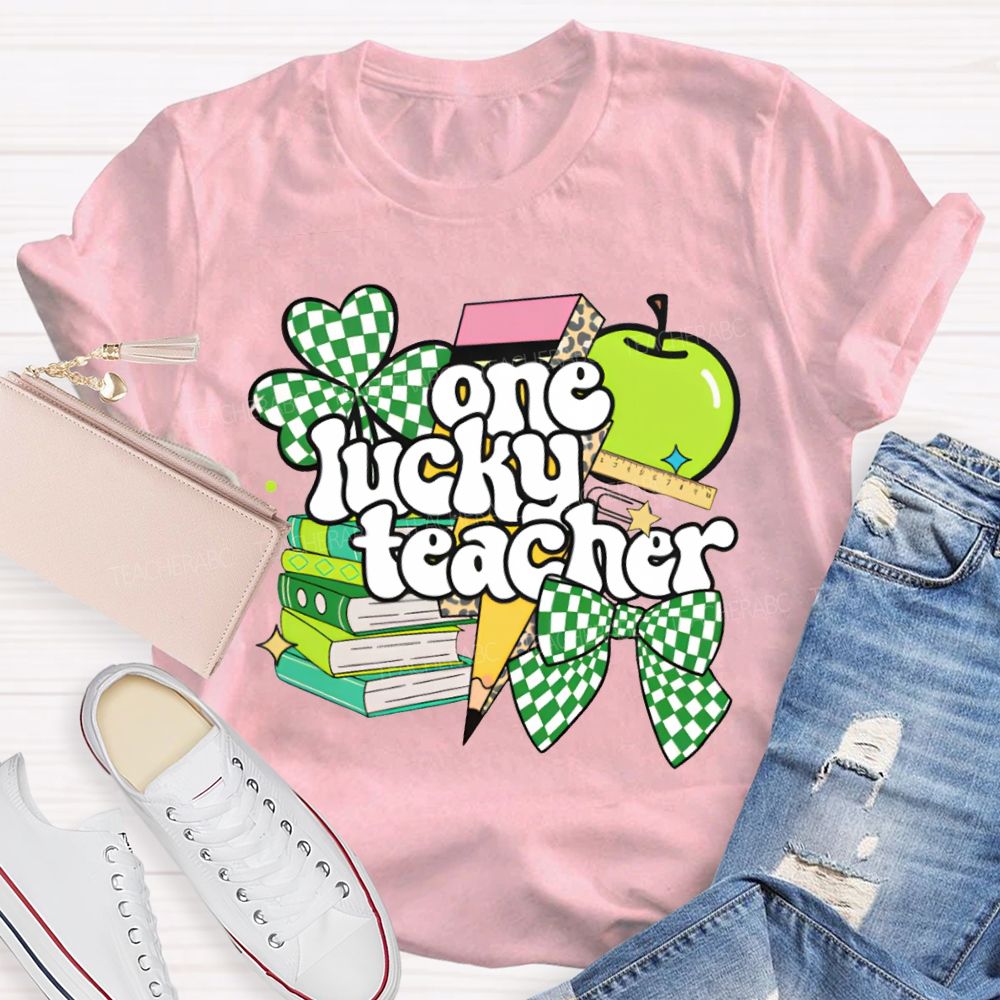One Lucky Teacher Clover Apples And Books Teacher T-shirt