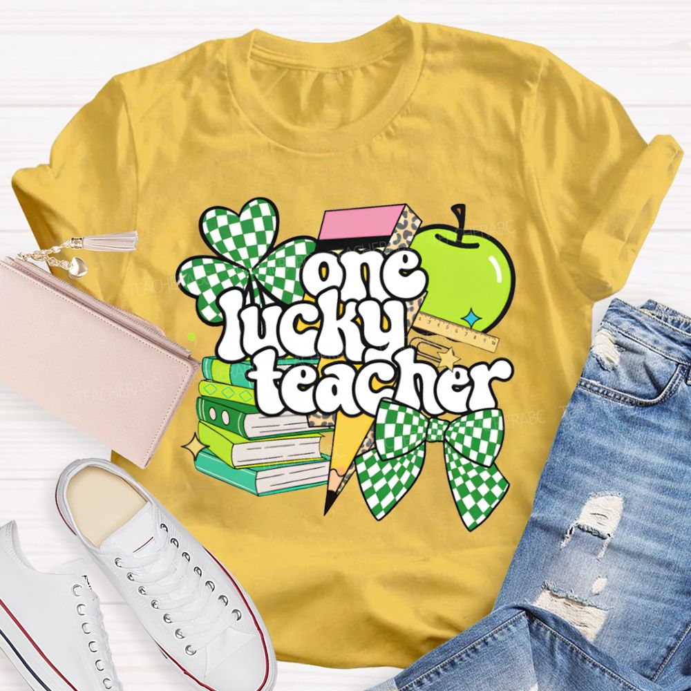 One Lucky Teacher Clover Apples And Books Teacher T-shirt